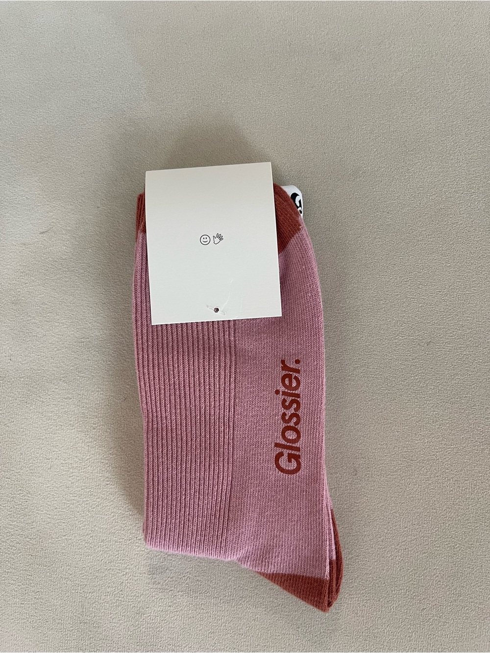 Glossier Pink Crew Socks with Rust Accents